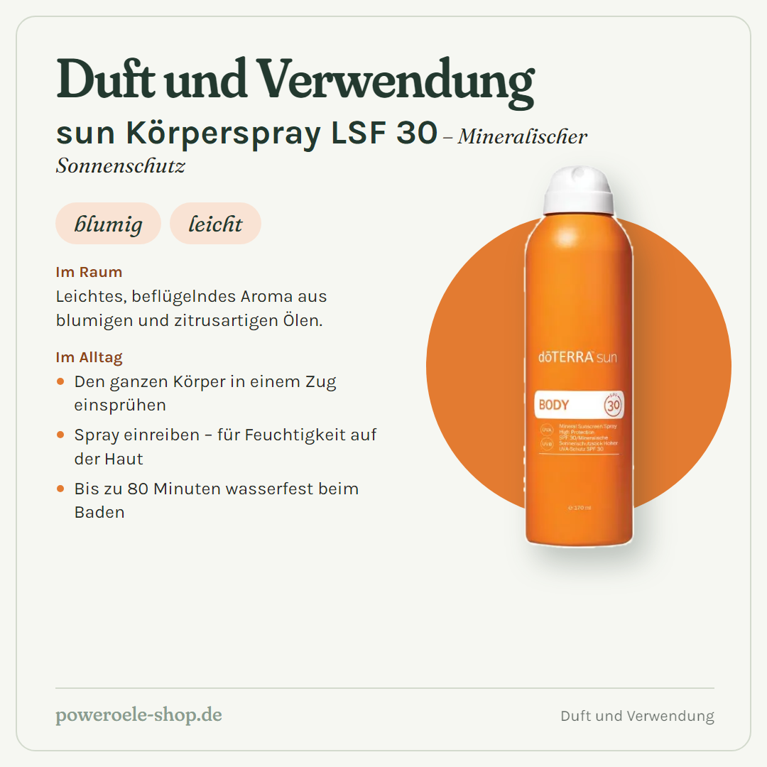 doTERRA sun Mineralisches Sonnenschutzspray für den Körper - Duft und Verwendung