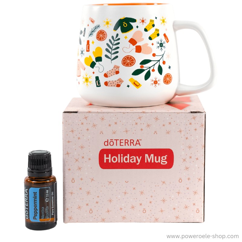 doTERRA Tasse „Feiertage“ & 15 ml Pfefferminz Öl