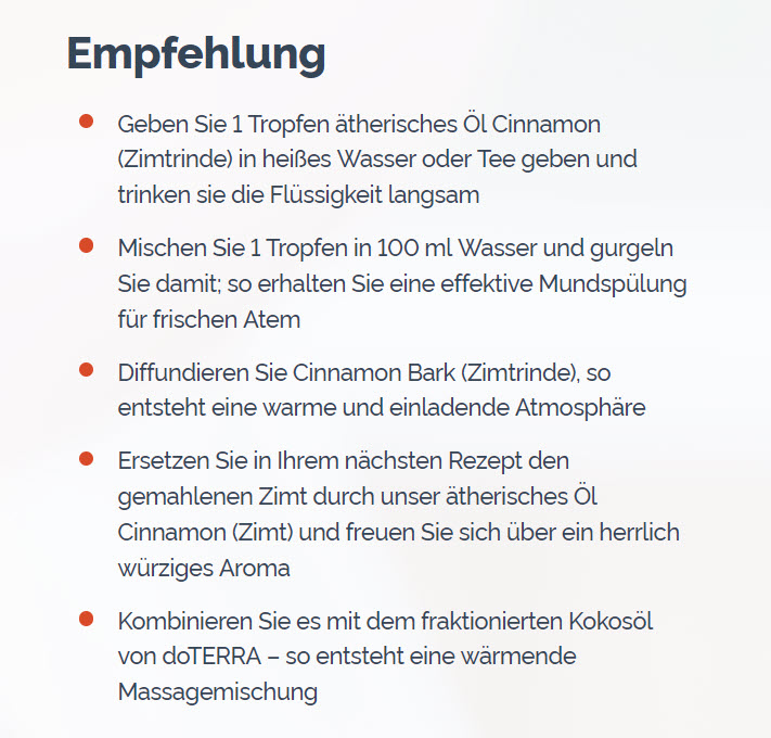 doTERRA Cinnamon Bark (Zimtrinde) Empfehlung